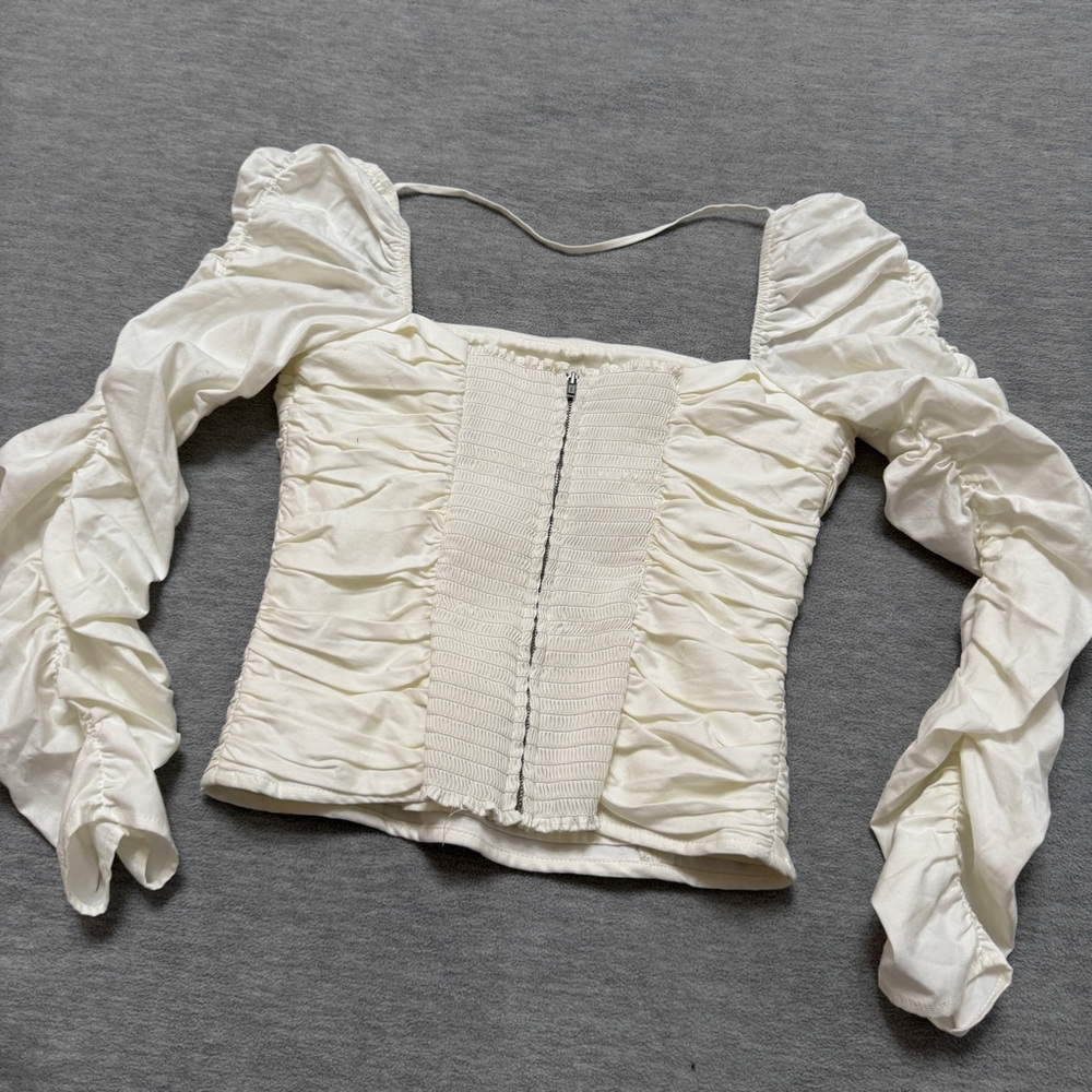 Reformation sz 4 Joi Top Smocked Zip Back - Picture 5 of 8